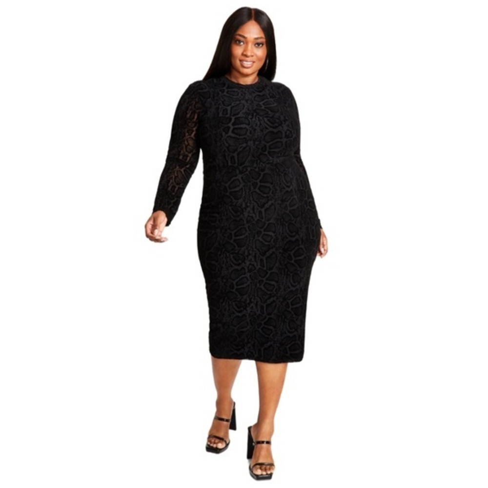 Nina Parker Trendy Plus Size Embossed Bodycon Midi Dress NWT